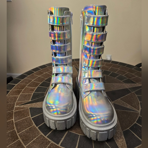 NIB Club Exx Dolls Kill Holographic Ice Breaker Platform Boots - Picture 3 of 12